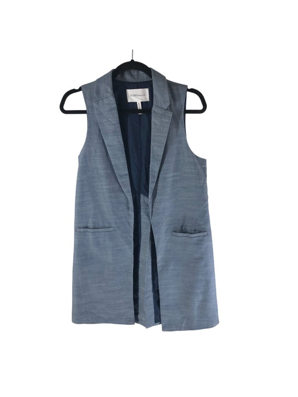 BCBGeneration Womens Sleeveless Open-Front Vest In Blue XS